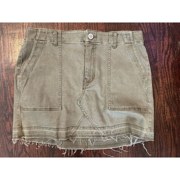 Express Straight Mini Mid Rise Olive Green Cargo Skirt Size 6 - Picture 4 of 10
